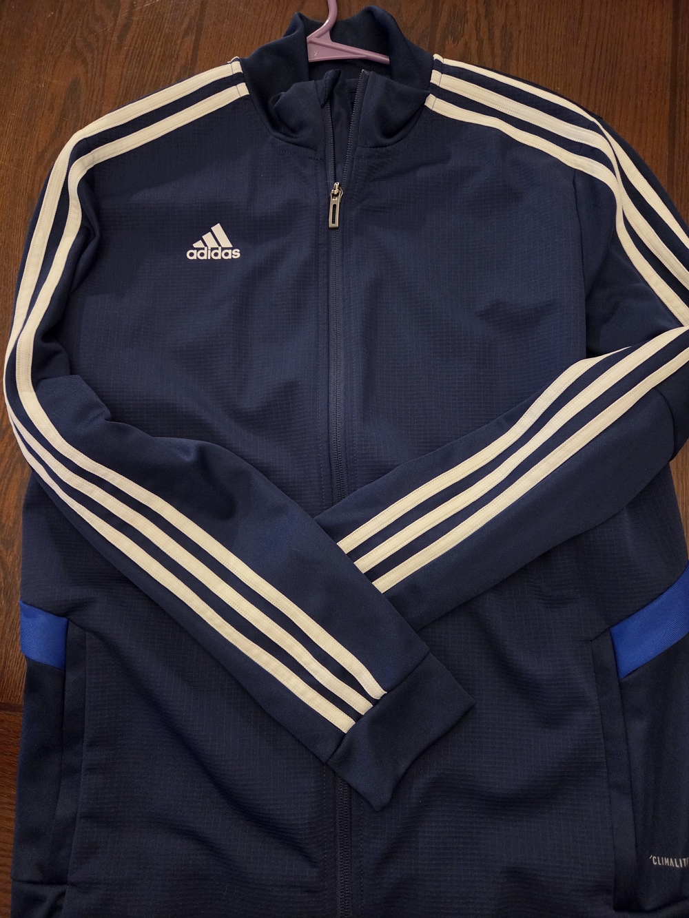 adidas Navy Zip-Up Track Jacket with White Stripes
